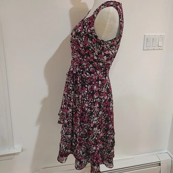 NWOT Satiny WHBM Black Cherry MultiFloral Dress - Picture 2 of 8